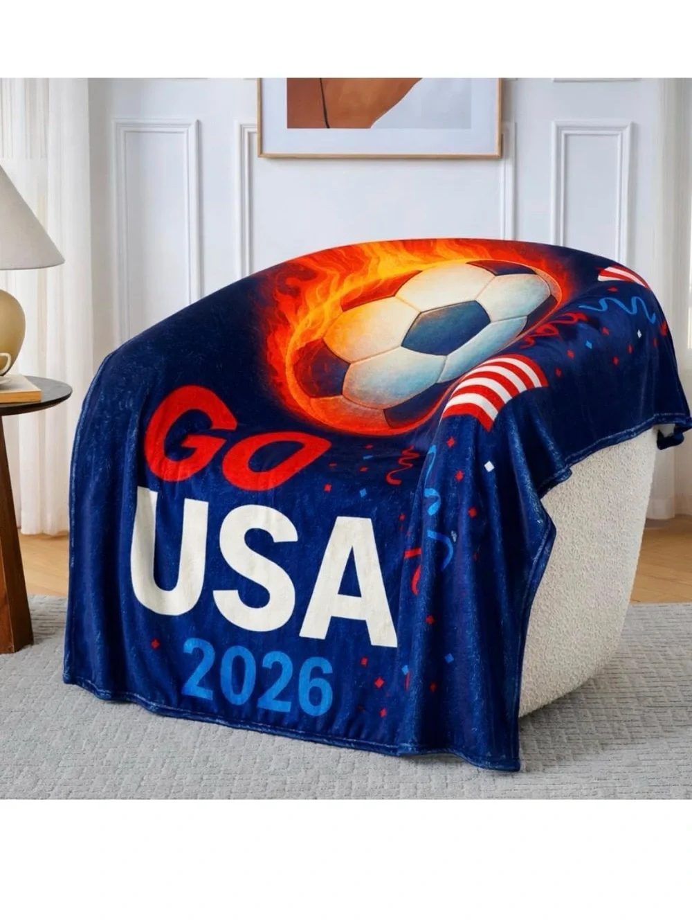 Go USA 2026 Soccer Fleece Throw Blanket - Navy, Red, White NWT